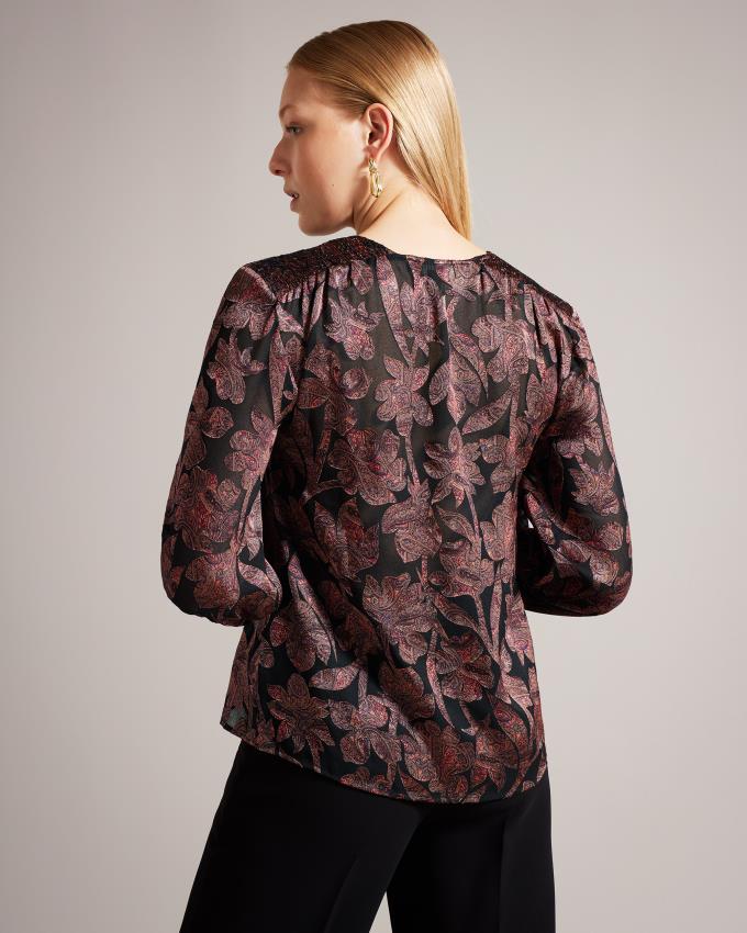 Chemisier Ted Baker Satin Paisley Noir Femme | BBG-28915279